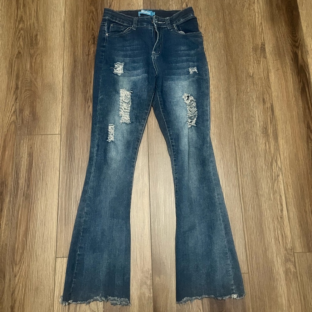 Chic Distressed Denim Flare Jeans